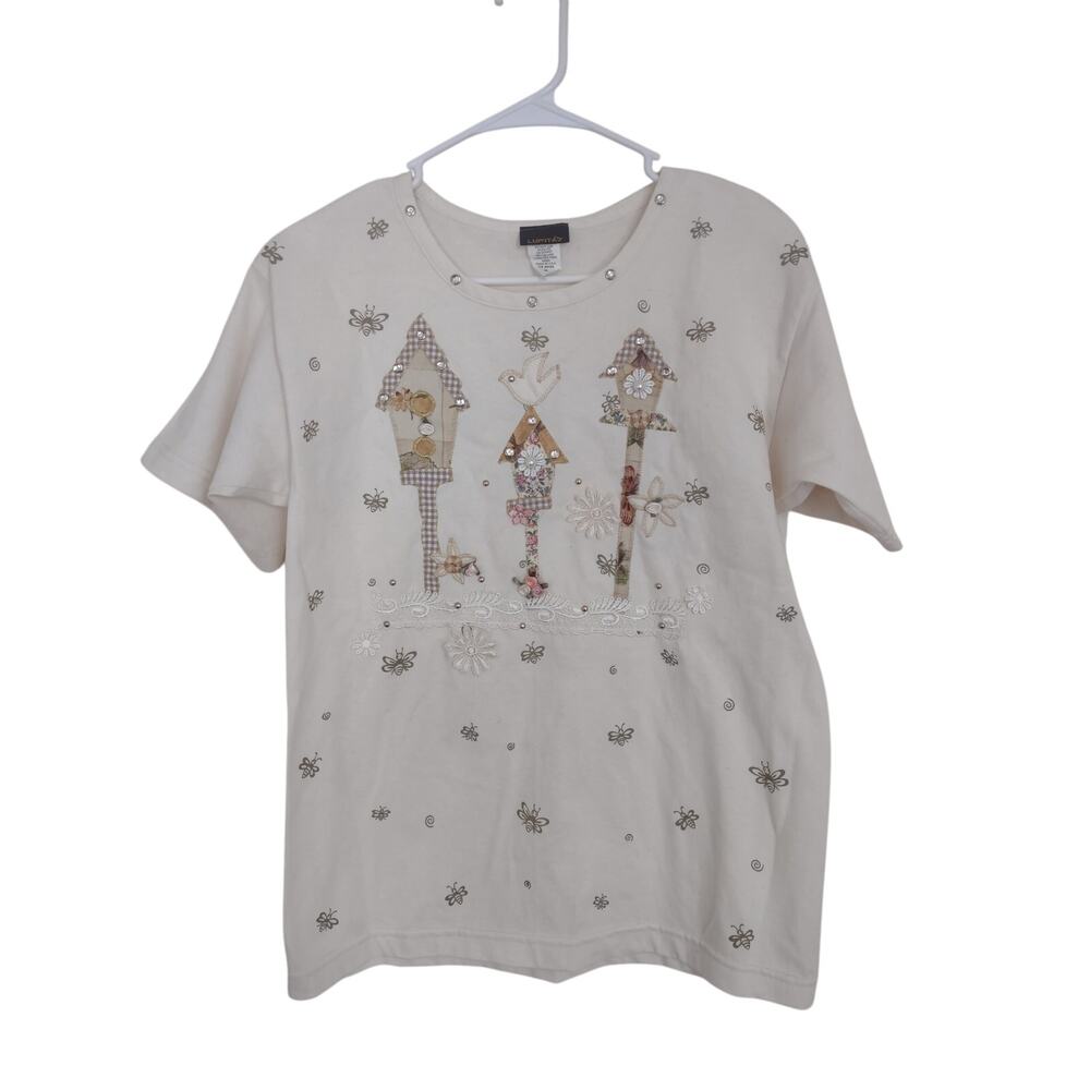 Vintage Birdhouse Print Blouse M Boho Cottagecore Grandmacore Made in the USA‎